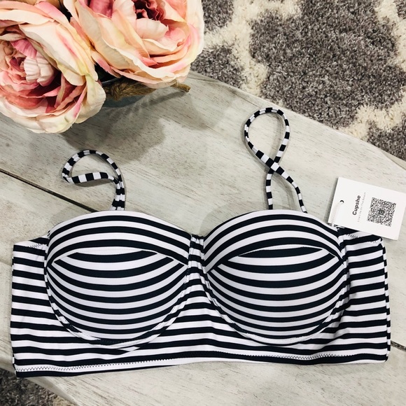 {NWT} Cupshe Bikini Top Black + White Padded SZ. L - Picture 2 of 8